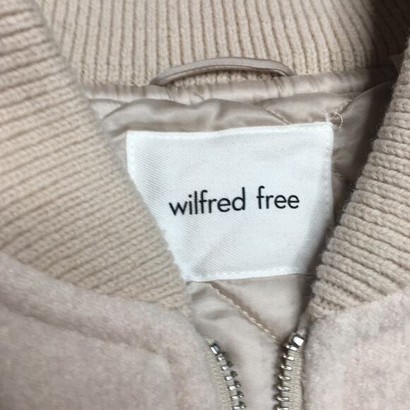 Aritizia Wilfred Free Insulated Merino Wool Bomber Jacket Tan Cream Rib Trim M - Picture 4 of 10